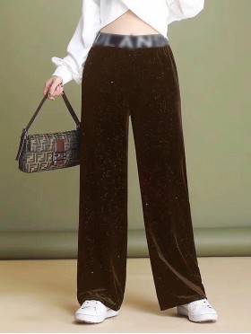 Velvet High Waist Wide Leg Pants W/ Tiny Sequins
